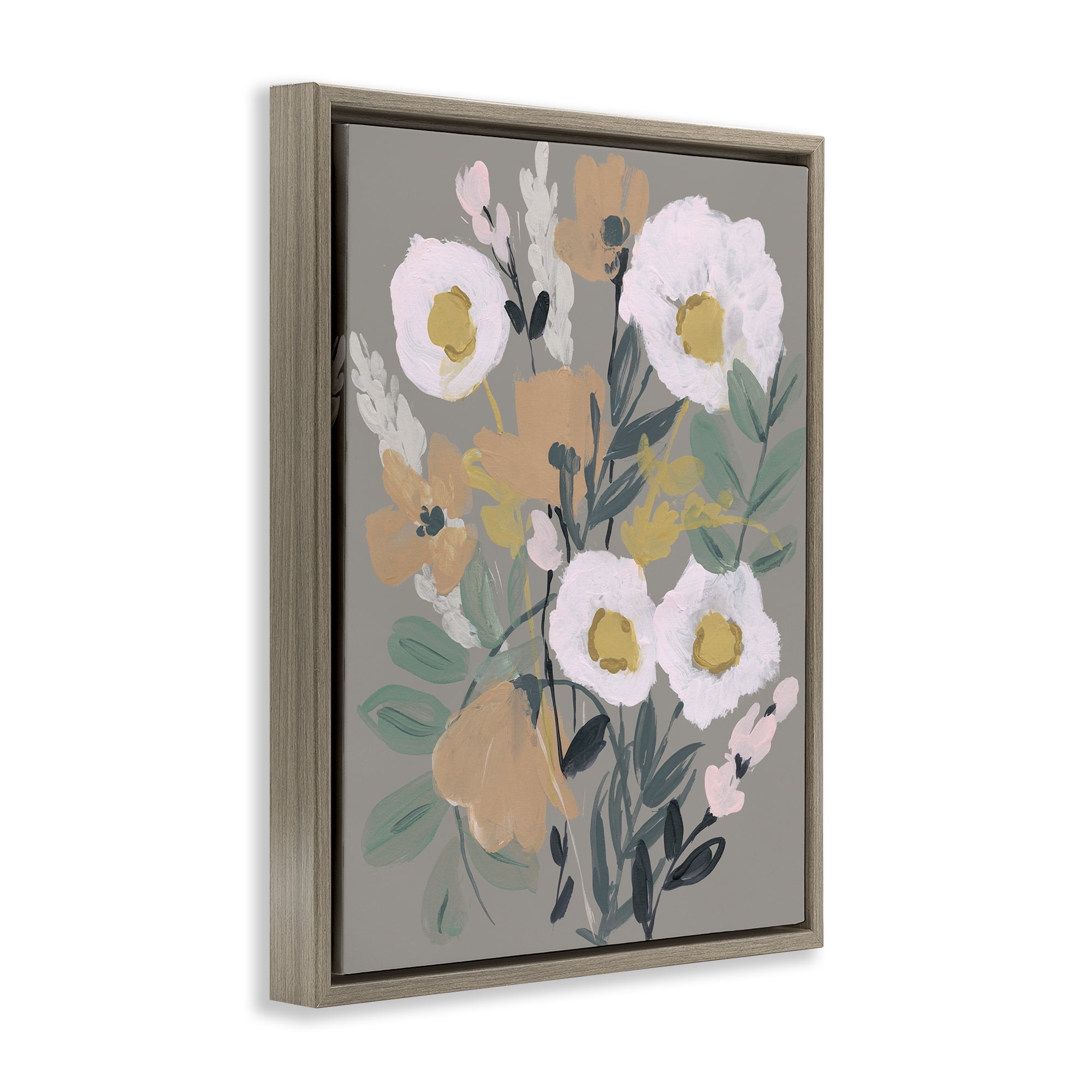 Stupell Industries Modern Poppies Collage Botanical & Floral Painting Brown Floater Framed Art Print Wall Art, 17 x 21