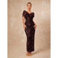 thumbnail image 5 of Chocolate Brown Velvet Floral Embroidered Bodycon Maxi Dress For Women Elegant Formal Evening, 5 of 6