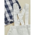thumbnail image 6 of Baby Boy Summer Outfits, Short Sleeve Button Down 3D Bowtie Plaid Tops T-Shirt Suspender Shorts Infant Toddler 2 Piece Set, 6 of 8