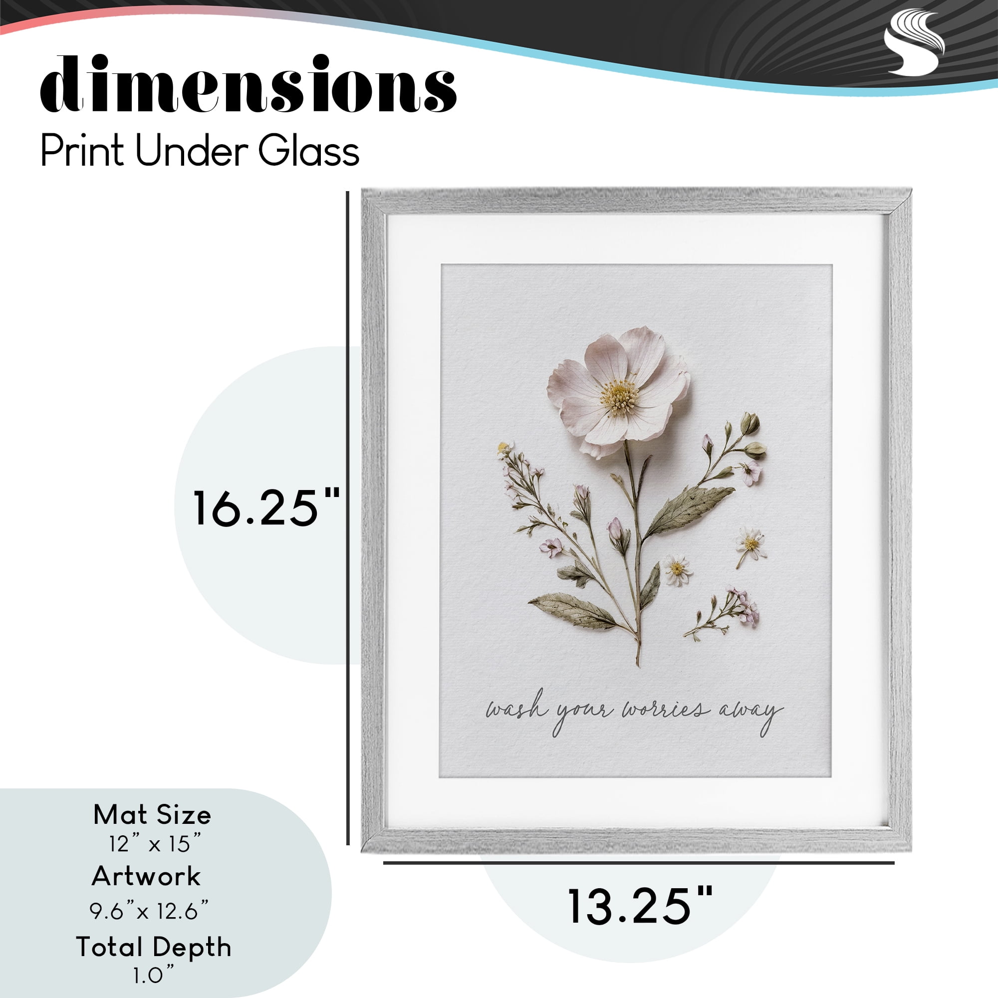 Pressed Flower Wash Worries Away Gray Framed Print Under Glass, design by Lettered and Lined