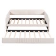 thumbnail image 5 of Velvet Wooden Sofa Bed  Frame with Trundle Bed, Sofa Bed with Trundle Bed for Bedroom and Living Room, Twin Size Upholstered Daybed with Solid Wood Slat, No Spring Box Needed, Beige, 5 of 9