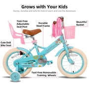 JOYSTAR Little Daisy 12 Inch Kids Bike for 2 3 4 Years Girls with Training Wheels Princess Kids Bicycle with Basket Bike Streamers Toddler Cycle Bikes Blue