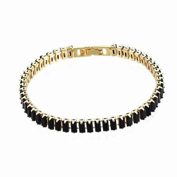 Cubic Zirconia Classic Tennis Bracelet Real 18K golden Plated Brass Cubic Zirconia Link Chain Bracelet for Women Nickel Free Black 7-1/8 inch~7-1/2 inch(18~19cm)