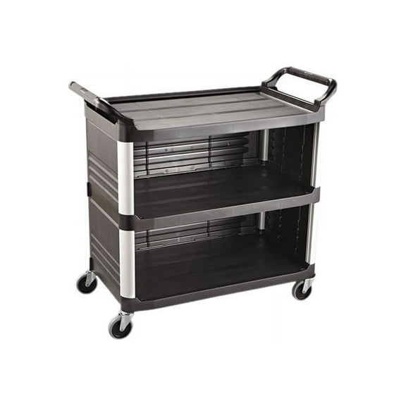 Rubbermaid Commercial Xtra Utility Cart, 300-lb Capacity, Three-Shelf, 20w x 40.63d x 37.8h, Black -RCP4093BLA