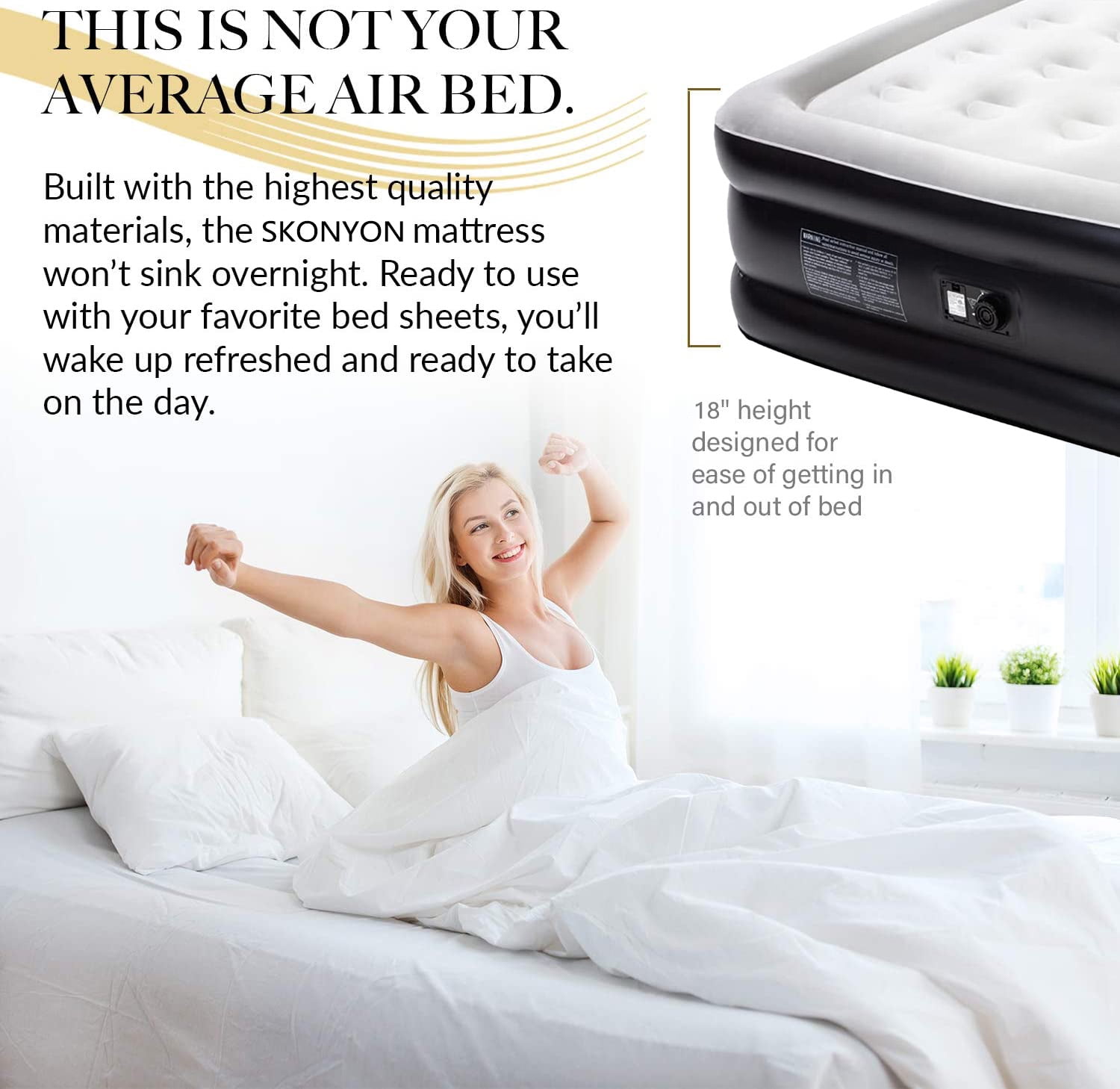 Raised Pillow Rest Air Mattress Queen camping guest bed comfort outdoor home 