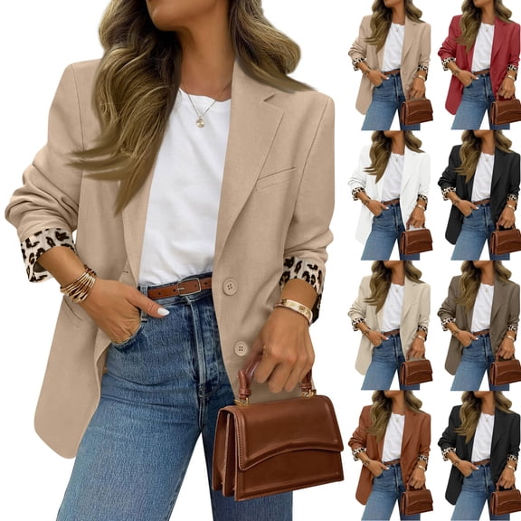 Women's Single Button Blazer Casual Long Sleeve Fashion Outerwear Beige S