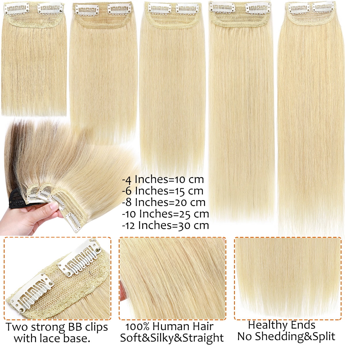 SEGO Thick Clip in Mini Human Hair Extensions for Women Adding Hair Volume Seamless Short Straight Clip in Human Hair Pad Hairpieces Topper for Thinning Hair
