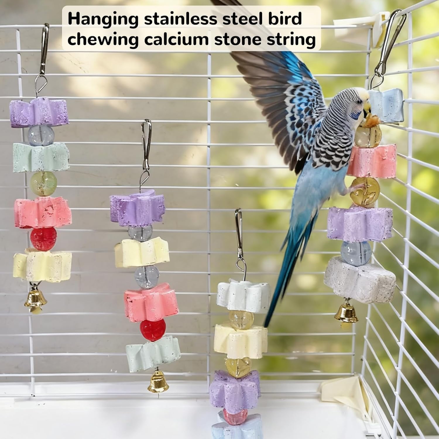 Parrot Beak Trimmer Calcium Stone Chinchilla Grinding Teeth Lava Block Bird Beak Trim Pumice Toy Mineral Rock Chewing Toys with Bell for Conure Budgies Parakeet Hamster Rabbit