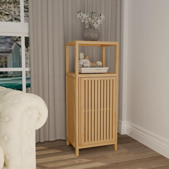 Keepoman 41 inch Bamboo Wood Cabinet with large capacity, single door locker and one shelf, Storage Cabinet for Bathroom, Living Room, Hallway, Wooden