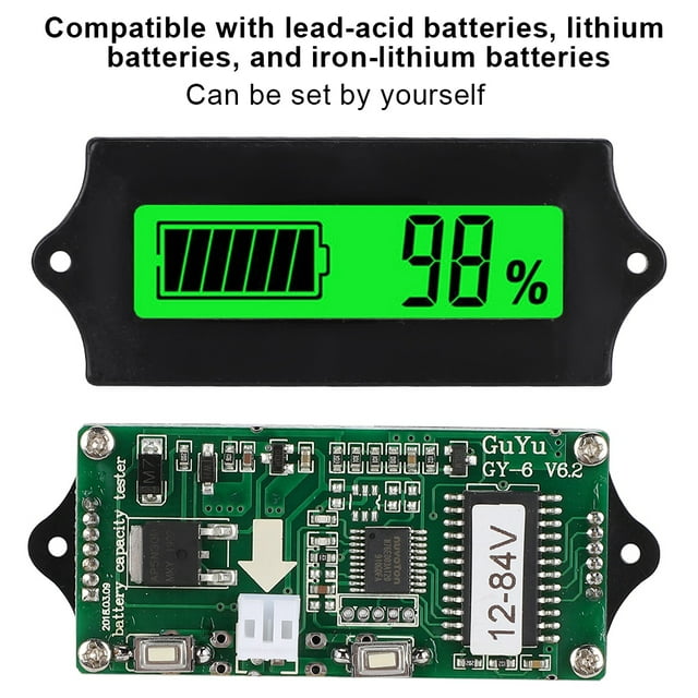 Monitor de Capacidad de batería Digital LCD con función de Alarma de luz, Monitor de medidor de Voltaje a Prueba de Agua 12V/24V/36V/48V/probador de Capacidad de batería(Verde) voltaje del Higoodz Accesorios Electrónicos