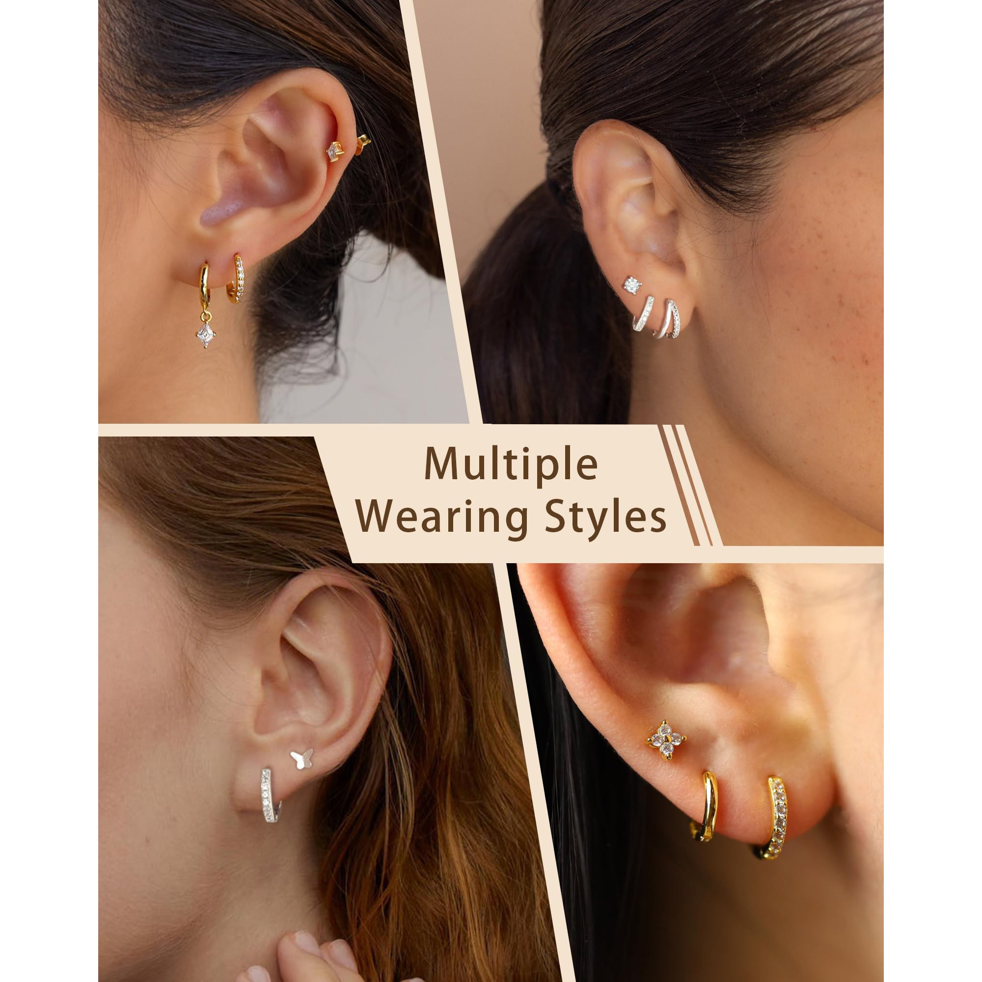 Dorana 18K Gold Plated CZ Hoop and Stud Earrings Set, 3 Pairs photo 4