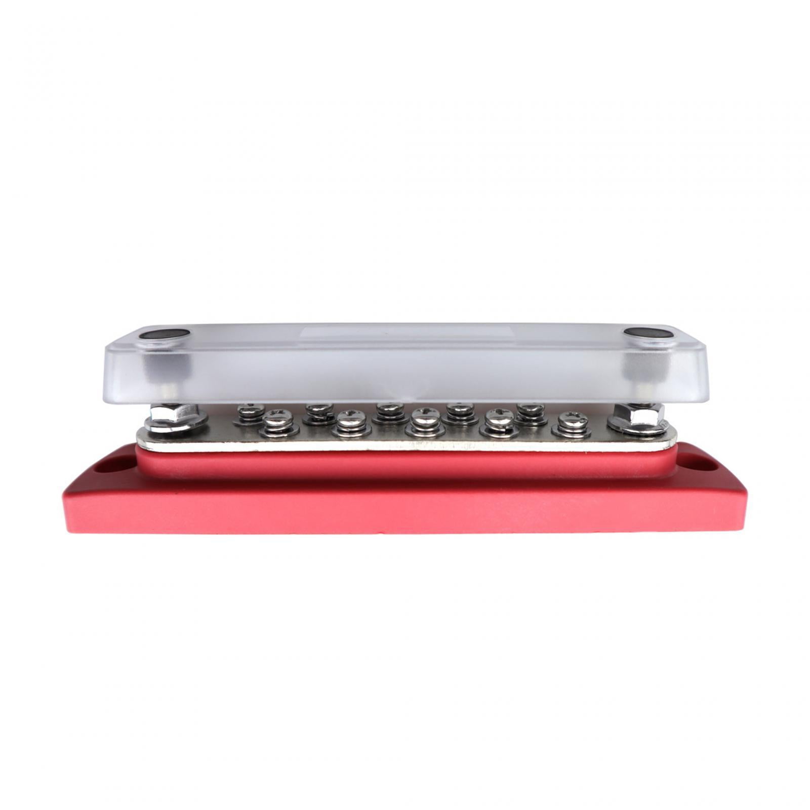10 Terminal Busbar Power Distribution Terminal Block with Fireproof Dustproof Cover for Automotive And Marine Wiring Red and Black