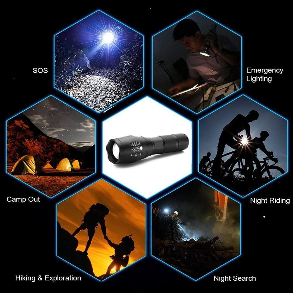 LED Tactical Flashlight, Super Bright Flash Light, High Lumen, Adjustable Beam, Water-resistant, Gear & Accessories for Hiking, Camping, Survival, Emergency