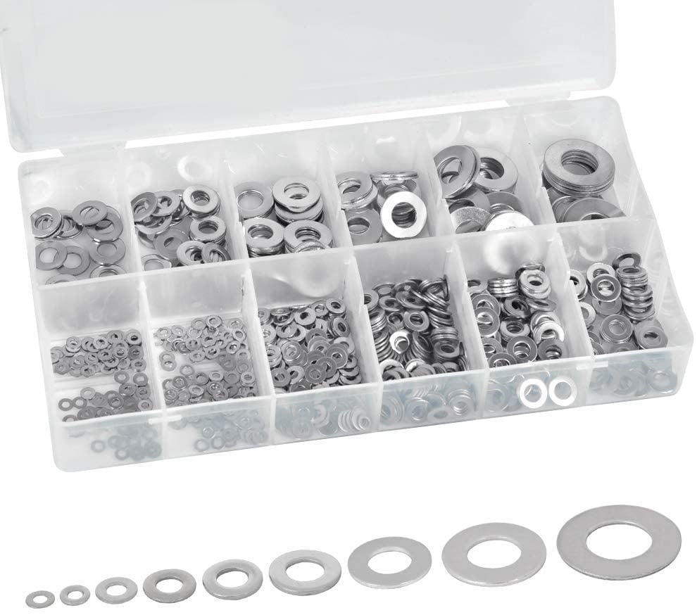 600PCS Stainless Steel Flat Washer Set Assorted Flat Washers for Home Factories Repair Construction