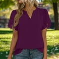 thumbnail image 2 of HomeDM Women's V Neck Summer T Shirts, Petal Short Sleeve Pullover Shirts Solid Color Basic Loose Fit Tee - Purple/L, 2 of 9