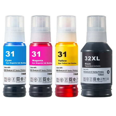 7602 Smart Tank Printer Ink Compatible for HP 31 32XL ink 7301 7302 7001 7002 7602 6001 5101 5102 GT31 9C228AN GT32 1VV24AN Printer(4 Pack)