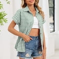 thumbnail image 1 of TaTaai Women's Plaid Button Front Shirt Short Sleeve Lapel Collar Loose Fit Casual Summer Checkered Blouse Top Office Daily Wear Gift, 1 of 9