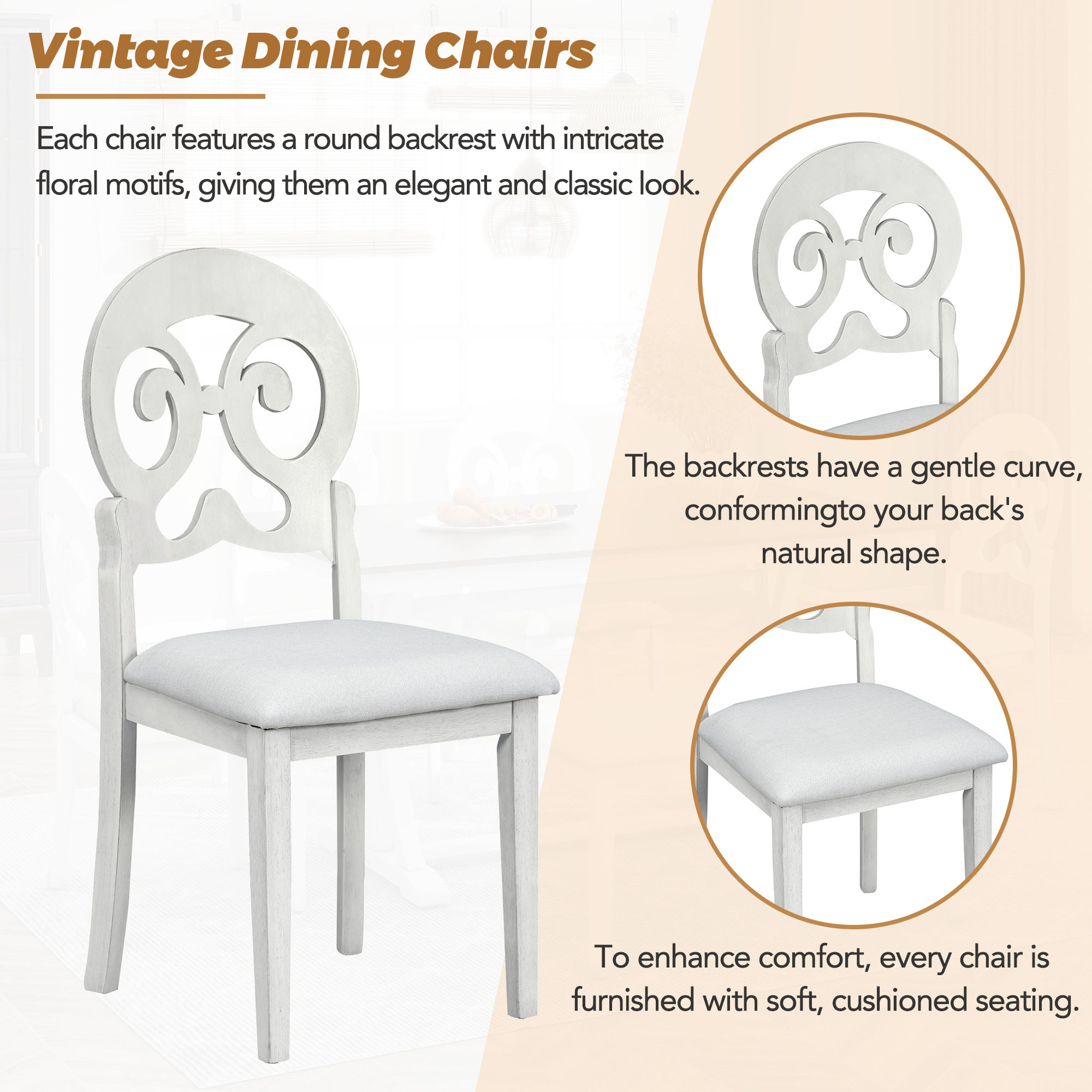 Atumon Dining Table Set for 6, Dining Room Set with Bench and 4 Beige Cushioned Chairs, 6 Piece Wooden Dining Table Set, Farmhouse Dining Table Set Furniture for Kitchen Dining Room, Brown Tabletop