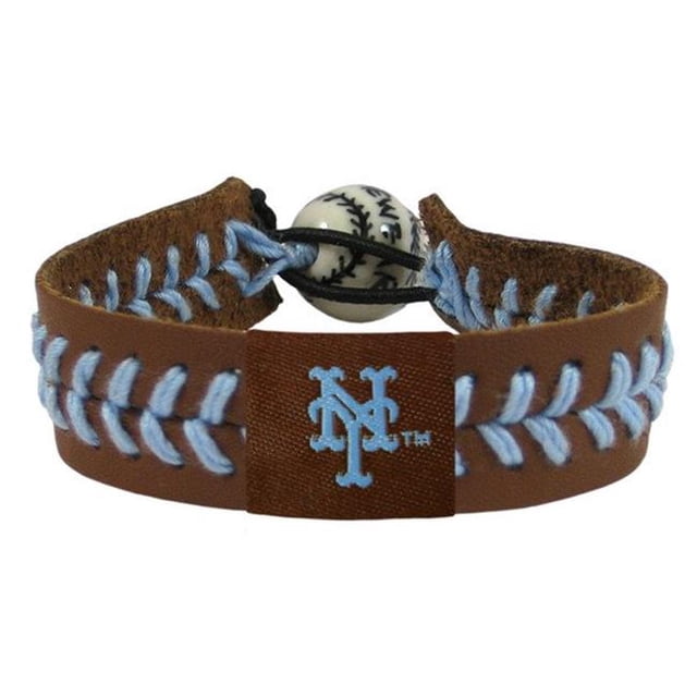 Team Color Baseball Brown Leather Powder Blue Thread New York Mets Bracelet
