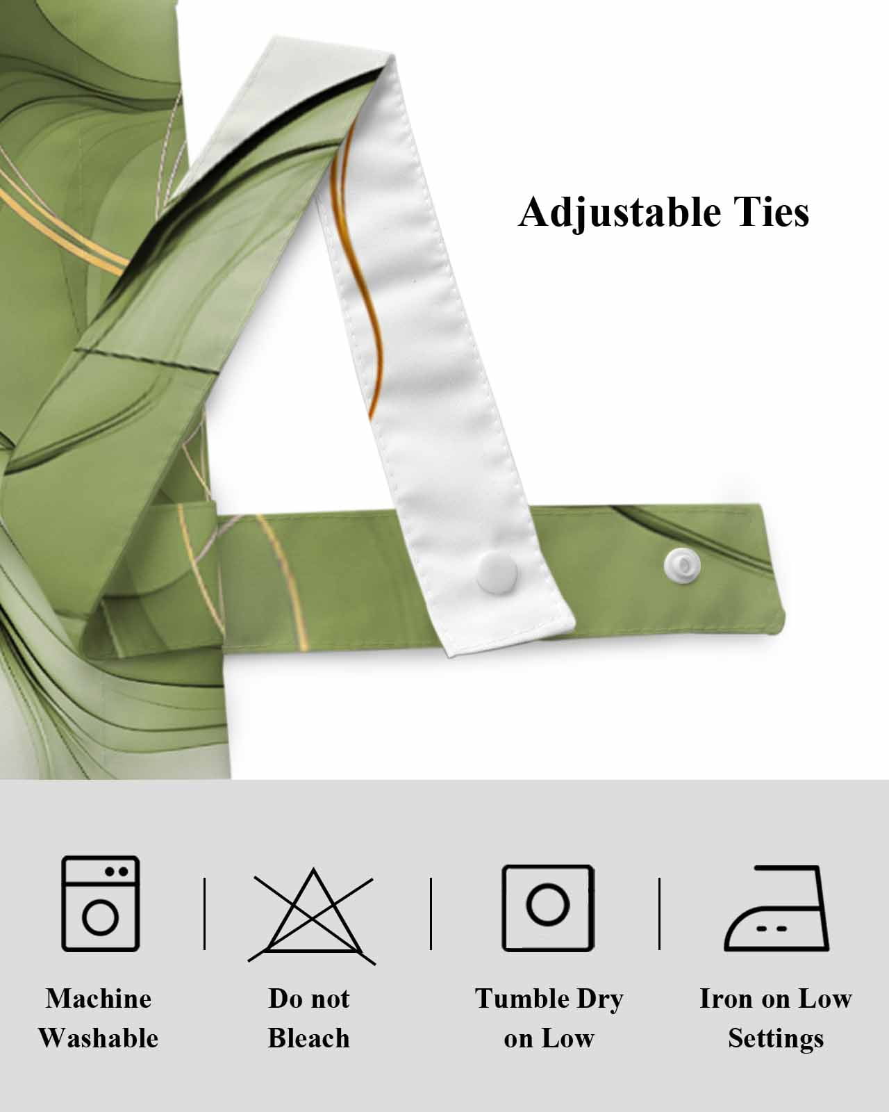 Sage Green Water Ripple Tie Up Valances Curtain, Adjustable Kitchen Vintage Abstract Valances for Windows Decor, Rod Pocket Short Curtains Set for Bedroom/Bathroom, 60"x18"