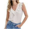 thumbnail image 2 of QUINDOS Tank Tops for Women 2025 Cotton White Yoga Summer Fashion Sleeveless Solid Color V-Neck Ruffles Blousee Camisoles for Women 2025, 2 of 5