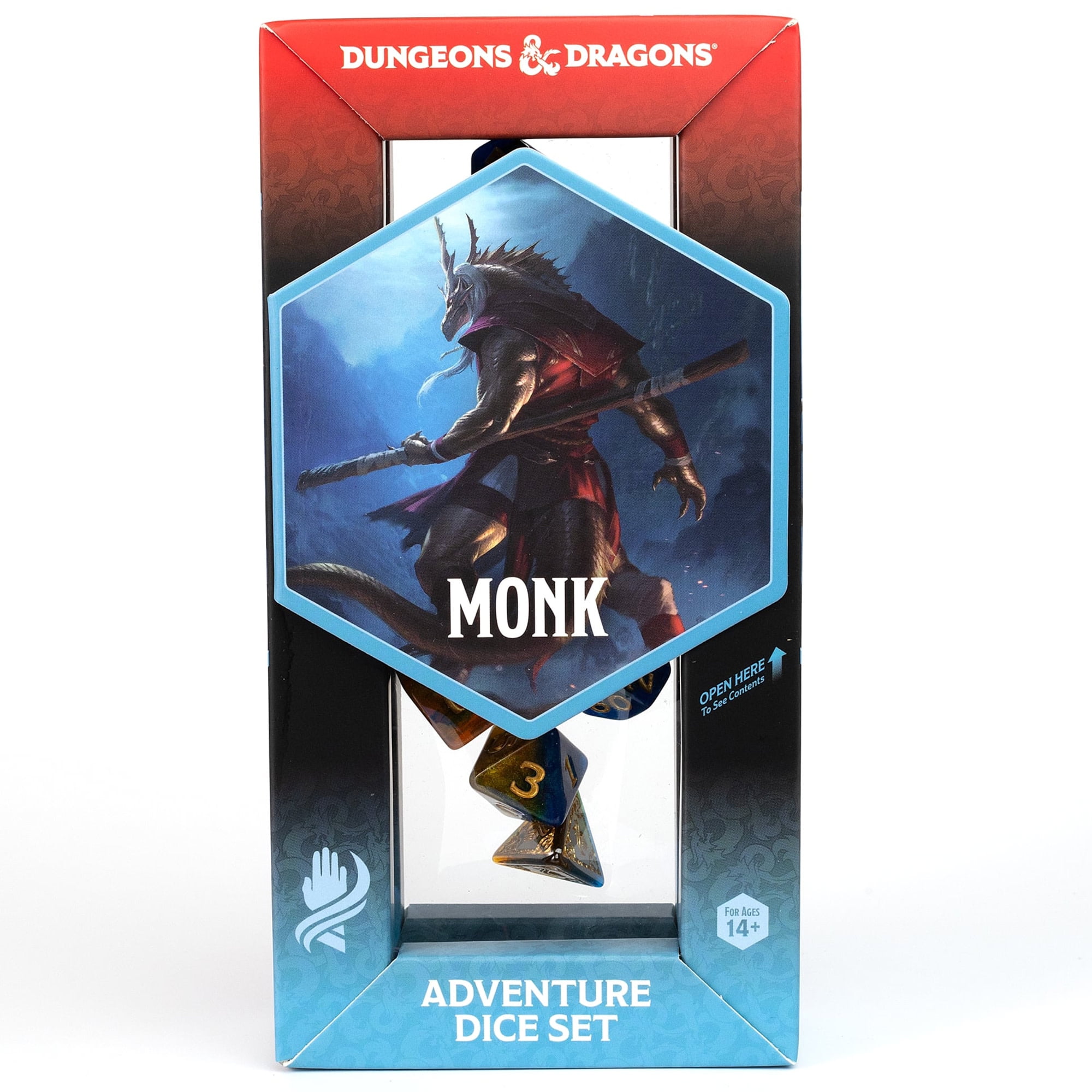 Dungeons & Dragons: D&D Adventure Dice: Monk - Blue & Gold - 12pc RPG Set, Class Symbols, Roleplaying Game Accessory, Sirius Dice, Officially Licensed