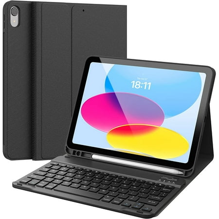 CHESONA Keyboard Case Compatible with iPad 10th Generation 2022  Detachable Bluetooth  Stand Folio Keyboard  Black