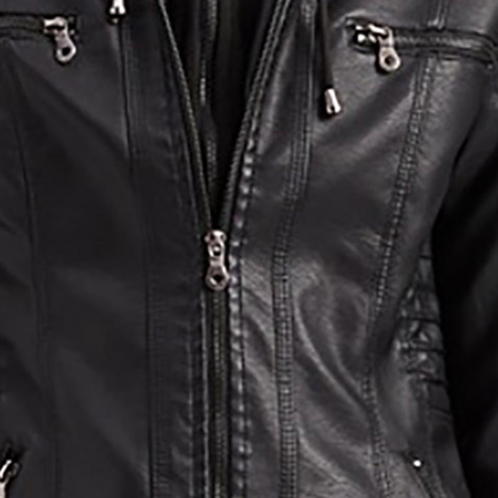 XFLWAM Women Plus Size Fashion Faux Leather Jacket Long Sleeve Zipper Fitted Moto Biker Coat Black-1 S
