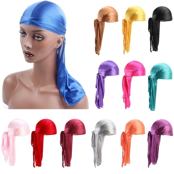 Ludlz Unisex Silk Head Wrap Durag Long Tail Beanies Du-Rag Pirate Cap Turban Hat for 360 Waves