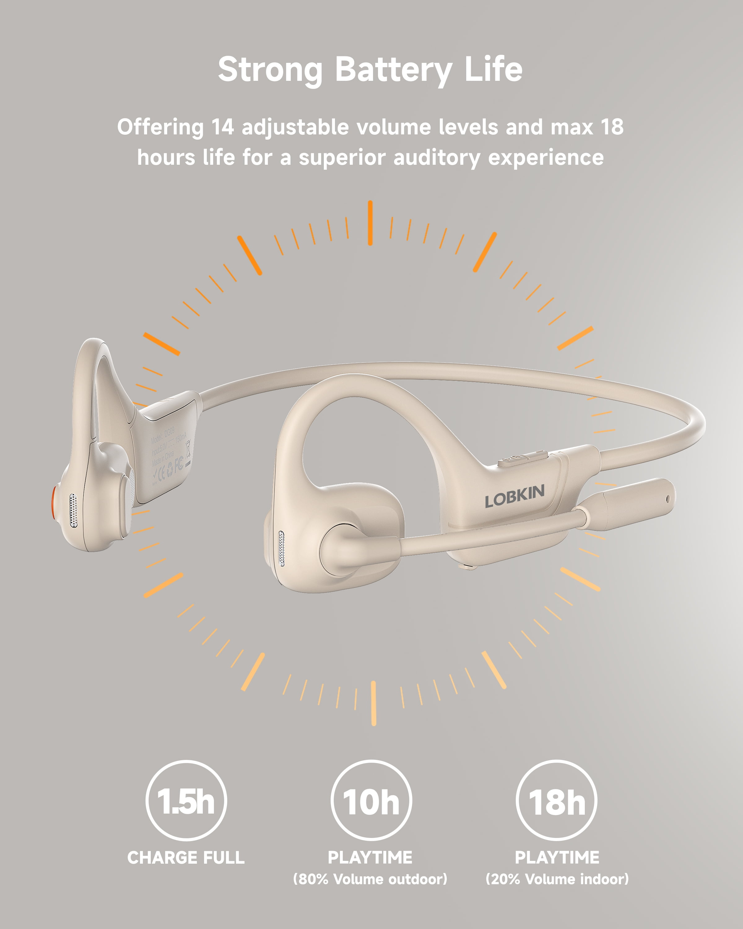 LOBKIN Bone Conduction Headphones with Mic, Open Ear Wireless Headset with Boom Mic, Bluetooth Noise Canceling Headphones for Home Office, Driving, Traveling, Workouts, Beige