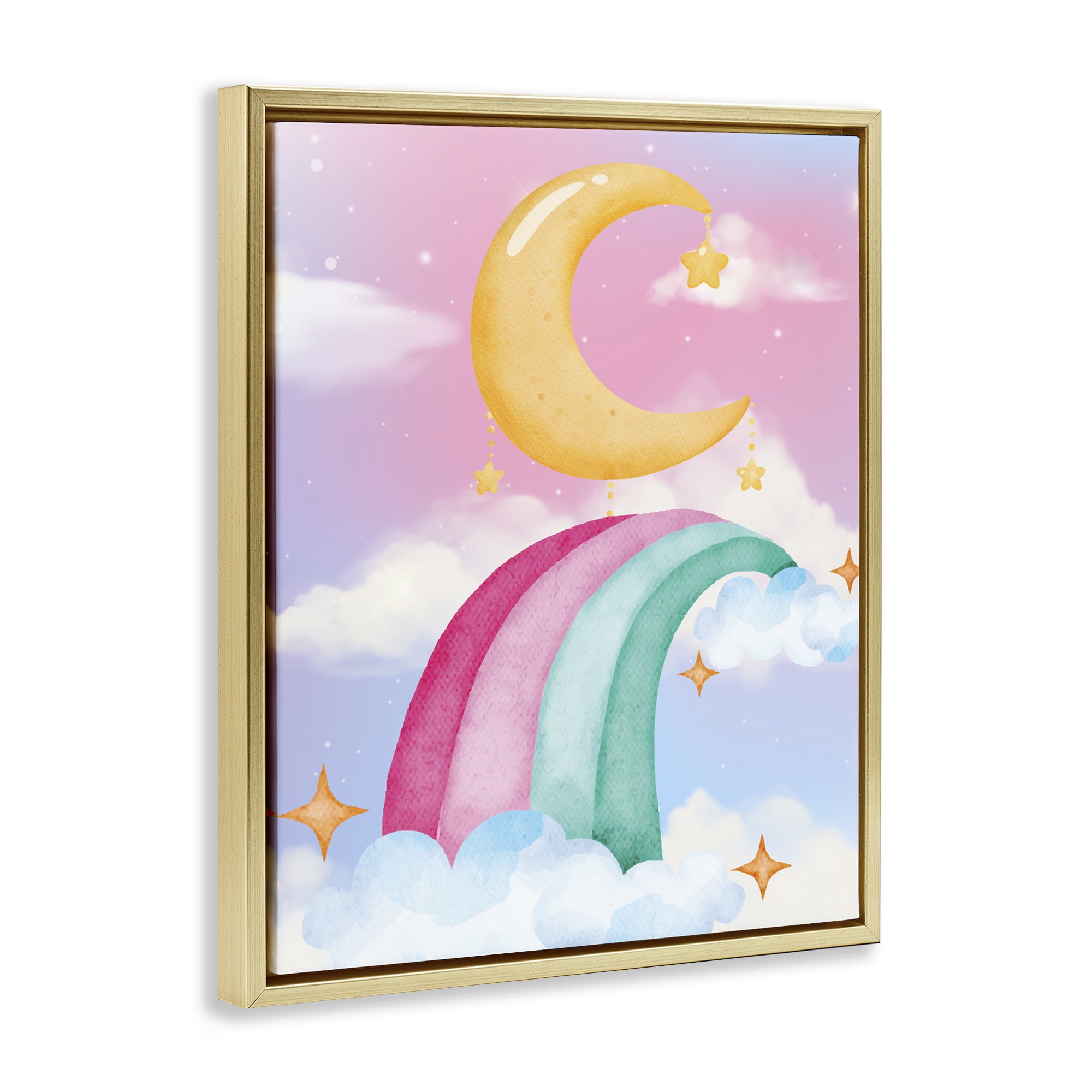 Moon Rainbow in Clouds Gold Framed Floater Canvas Wall Art, design by Jesse Keith
