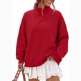 thumbnail image 6 of Tusihei Women Mock Neck Long Sleeve Oversized Sweatshirts Side Slit Pullover Tops Fall Winter Casual Loose Sweater Shirts, Wine M, 6 of 7