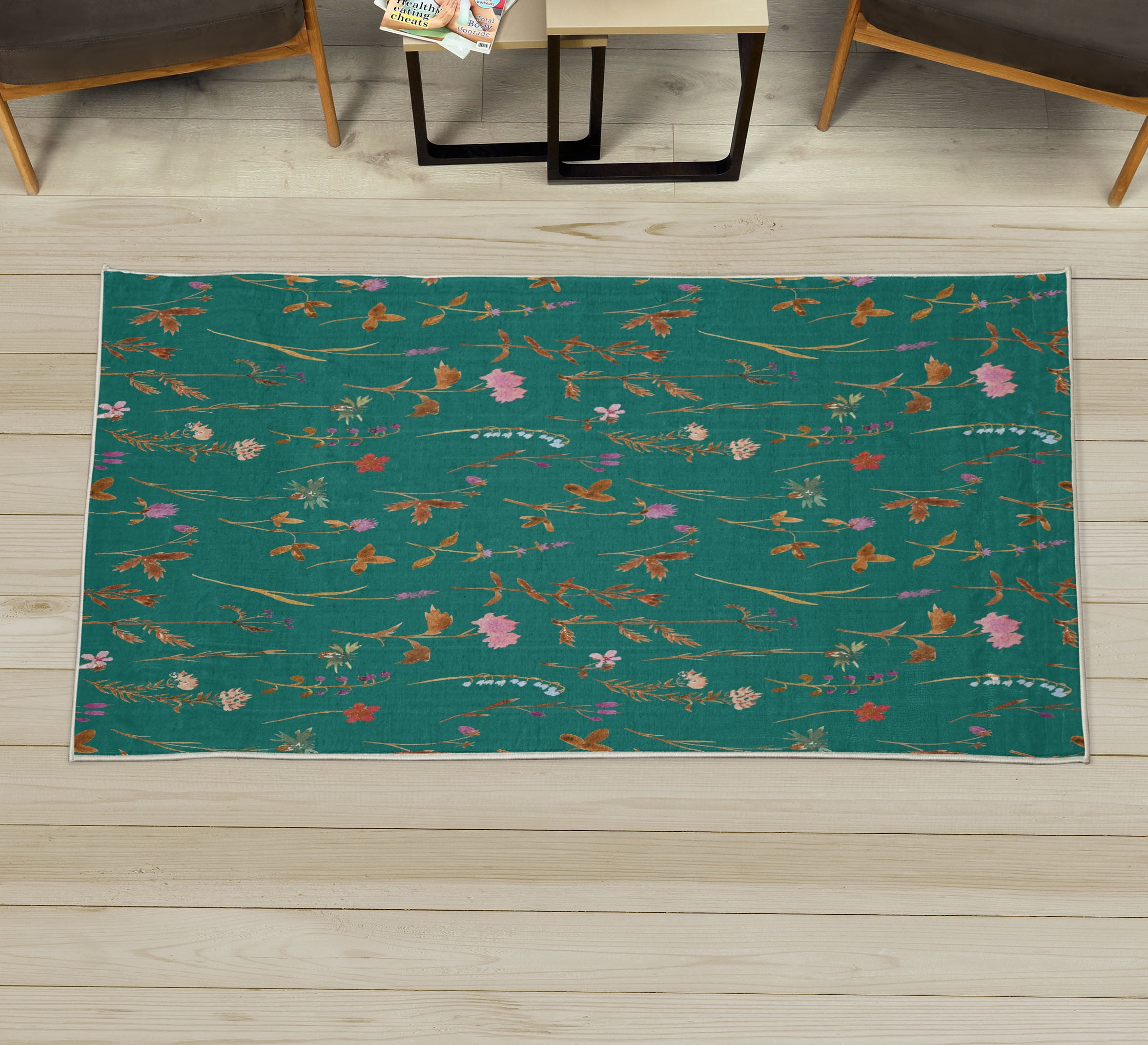 Floral Decorative Rug, Spring Season Themed Watercolors Painting of