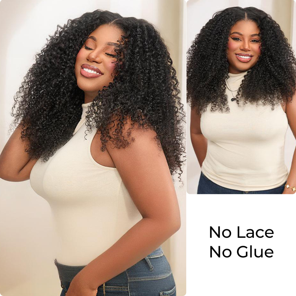 [Wequeen] Burmese Curly Half Wig Glueless Blending Fulani Braids Human Hair Natural Volume Seamless Blend Realistic Hairline Adjustable Fit 18 22 Inch