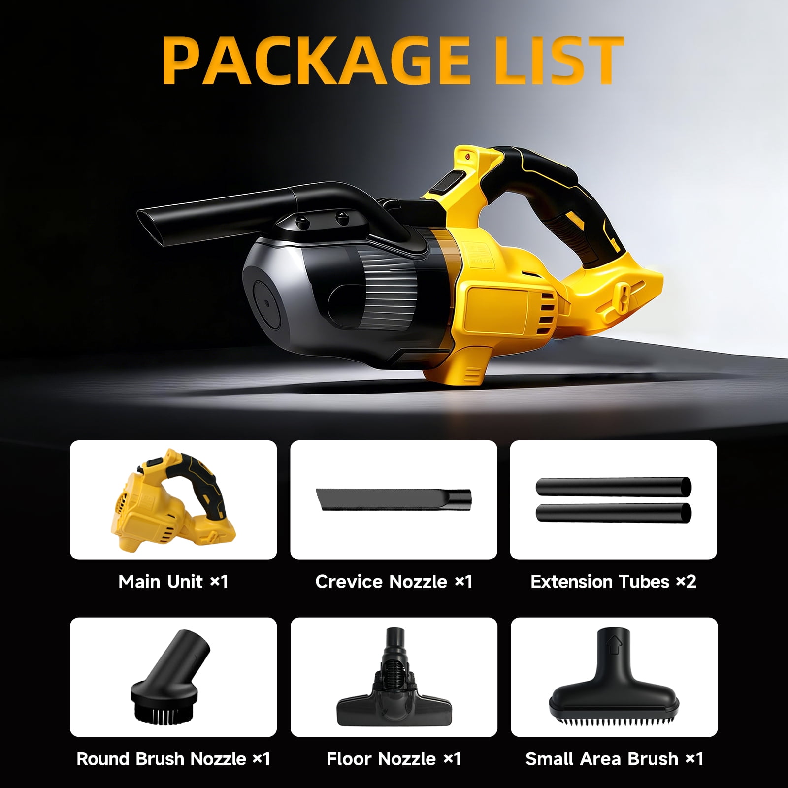 Cordless Vacuum Cleaner for Makita 18V Battery, 5-in-1 handheld vacuum with LED Light and 400W Motor for Car Floor Carpet, Yellow (Battery Not Included)