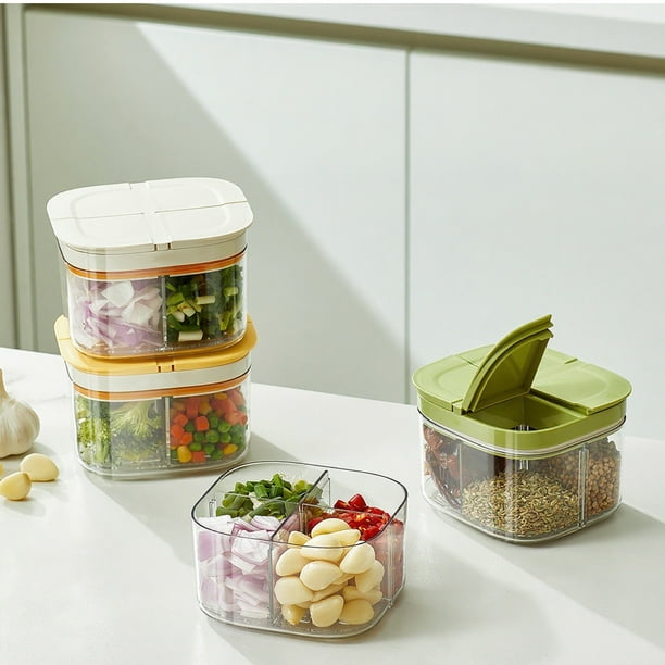 Recipiente Hermético para Alimentos con Escurridor | Apto para Lavavajillas y Microondas | 4 Compartimentos | Plástico Verde | 13,5 X 11,3 X 8,7 Cm | 240 G | Base Antigoteo | Tapa Transparente