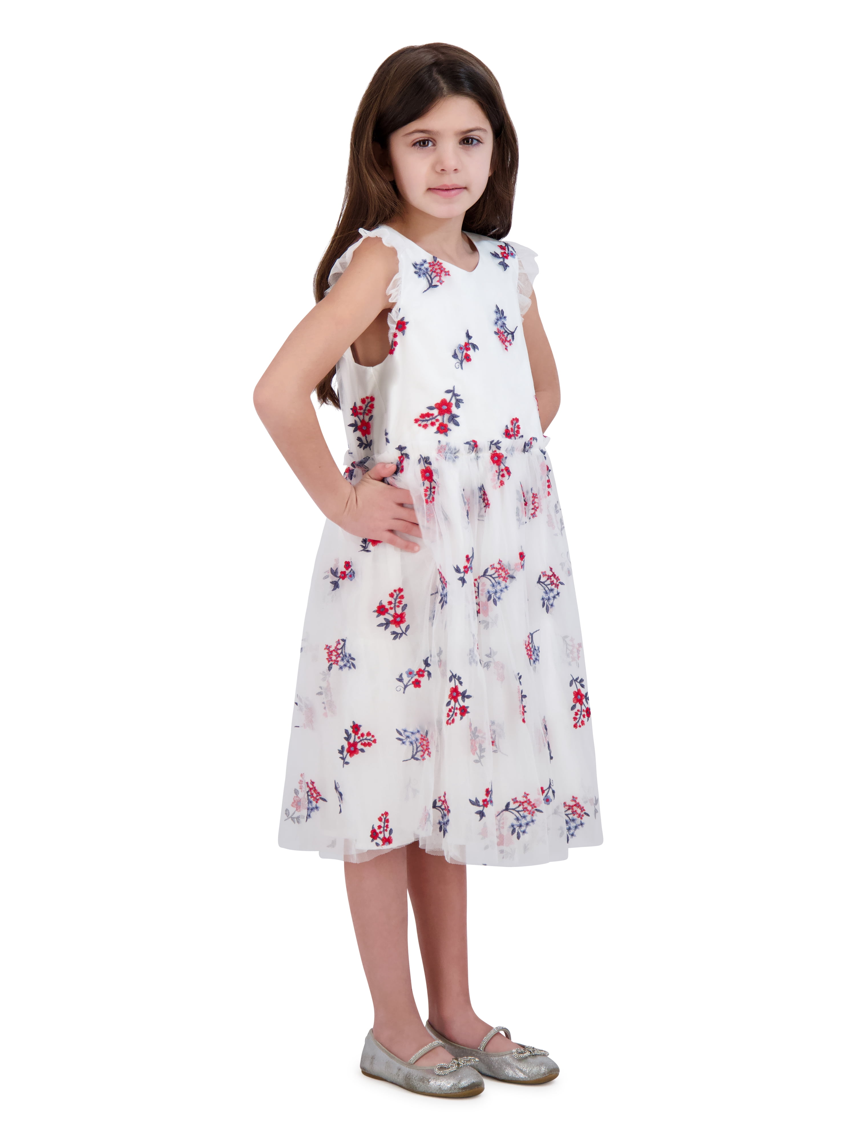 Kensie Girl Embroidered Flutter Sleeve Dress, Sizes 4-16