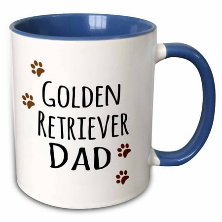 3dRose Golden Retriever Dog Dad - Doggie by breed - brown paw prints - doggy lover - proud pet owner love - Two Tone Blue Mug,