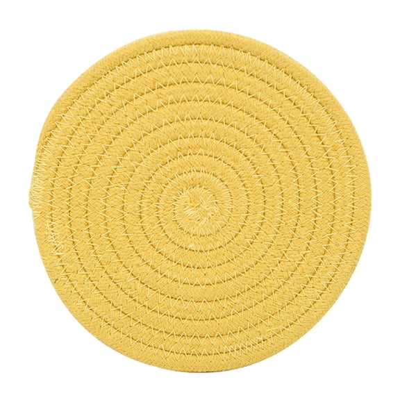 OUNONA 1Pc Yellow Round Cotton Thread Coaster Non Slip Placemat Decorative and Washable Table Mat
