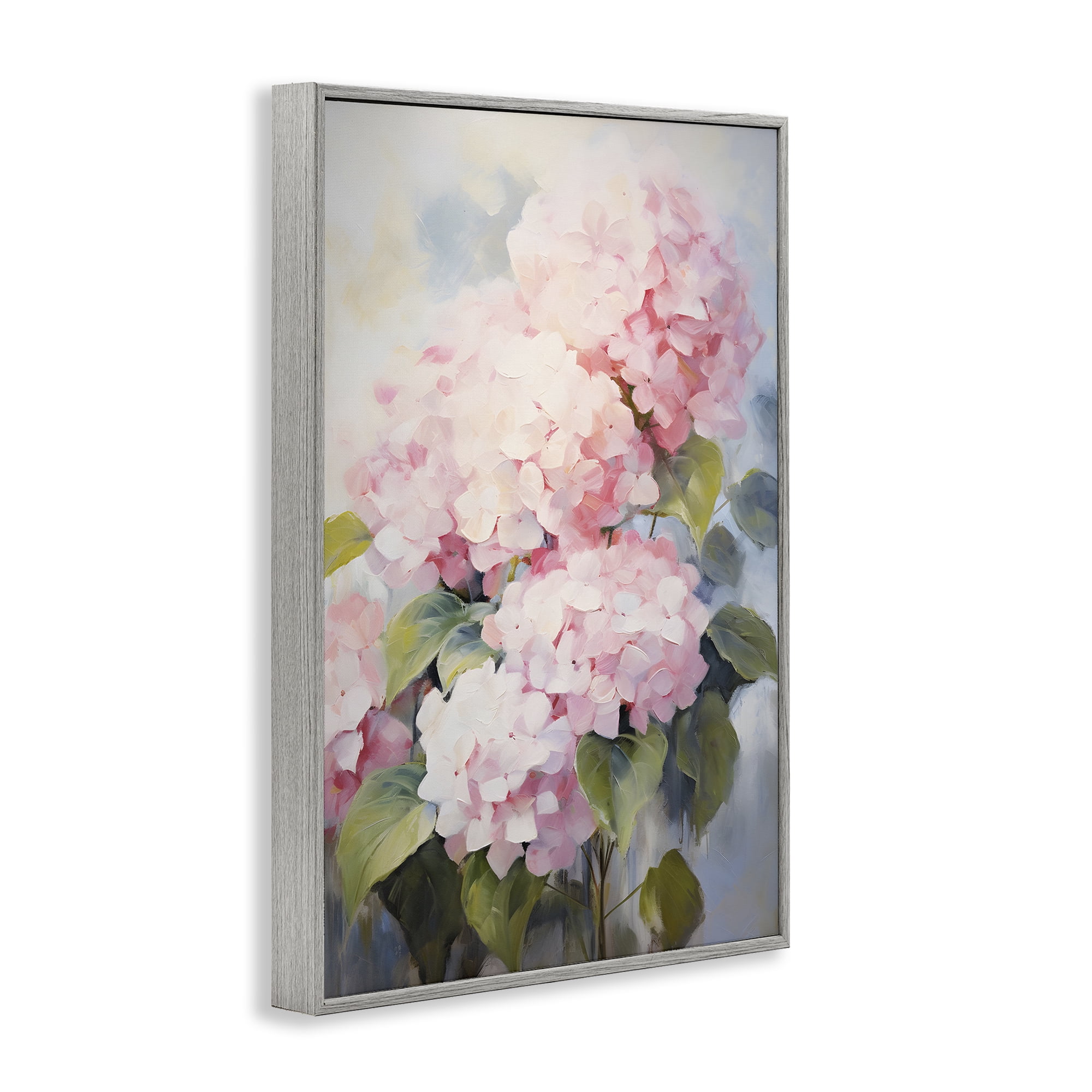 Stupell Industries Pale Pink Hydrangea Botanical & Floral Painting Gray Framed Art Print Wall Art, 20 x 30