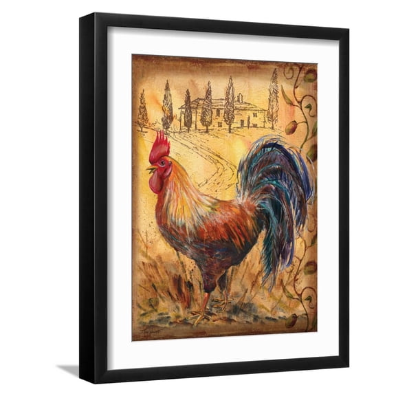 Art.com Tuscan Rooster II Art Print by Todd Williams, Black Frame Wall Art, 17" x 21"