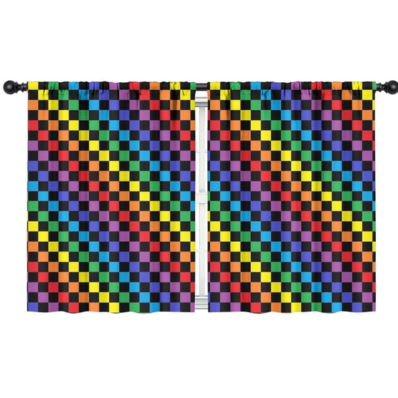 Blackout Kids Curtains,Colorful Rainbow Checkered Pattern Childrens Insulated Curtains Set Of 2,Bedroom Essentials,Toddler Room Decor 42"x54"