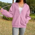 thumbnail image 3 of Mrat Women Casual Full Zip up Hoodie Drawstring Solid Sweatshirt Long Sleeve Hooded Tops Jacket Comfy Loose Sweatshirt Zipper V-Neck Pullover Hoodie Tops with Pockets Pink XXL, 3 of 6