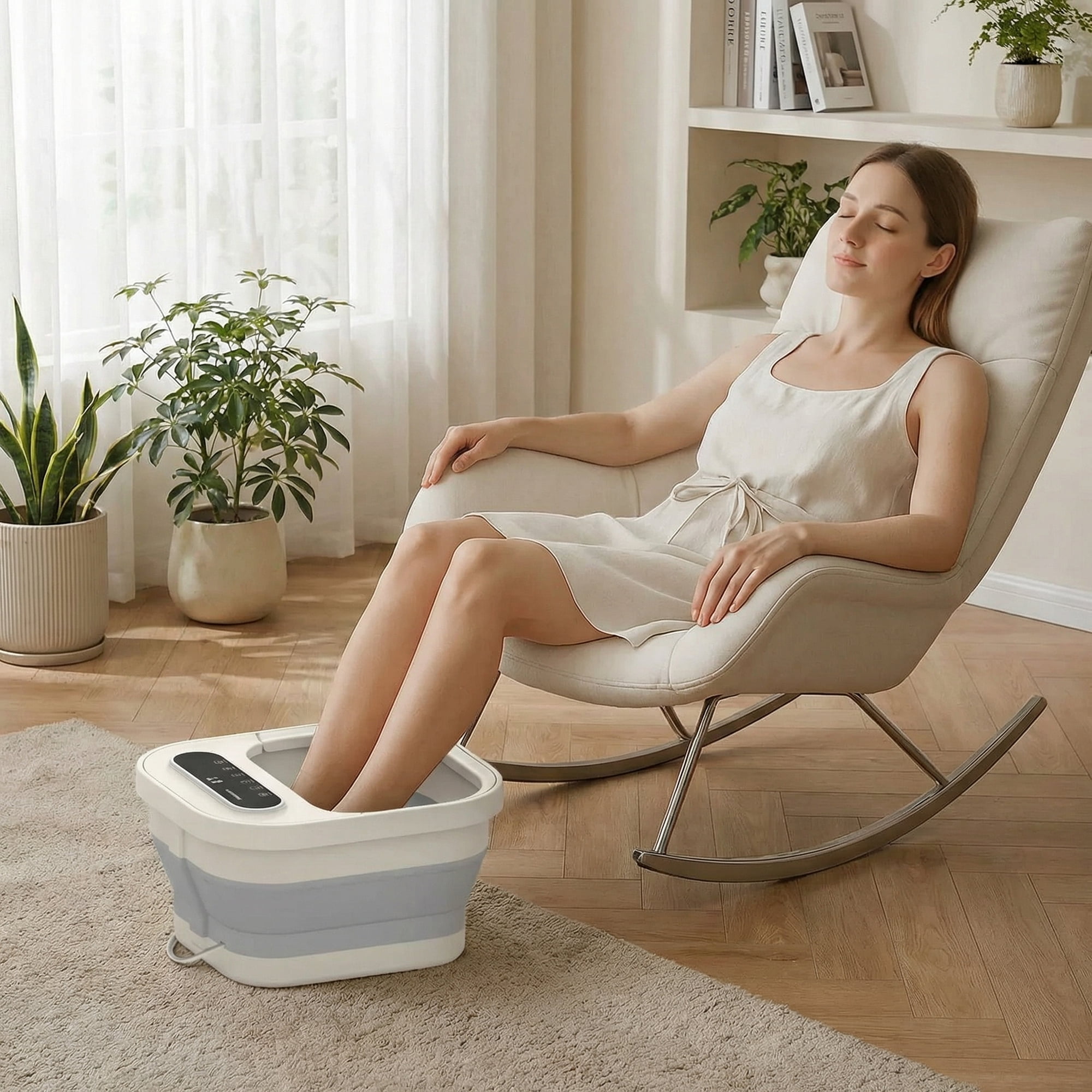 MaxKare Collapsible Foot Spa with Massager and Heat Bubbles Vibration 3 in 1, Foot Spa Bath, White