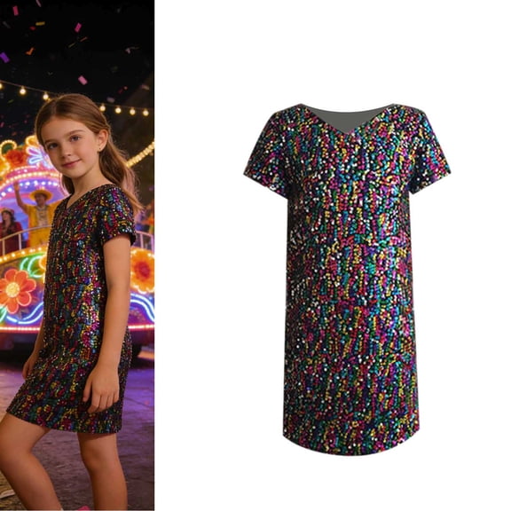 Kids Dance Black Sequin Dress Dance Girls Hop Dance Outfit Street Dance Outerwear 3-10 Years
