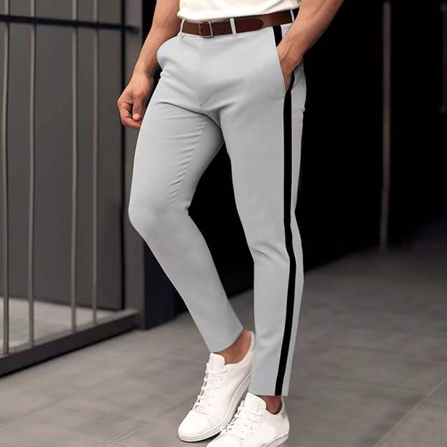 Mefallenssiah Men'S Solid Color Tight Pocket Sewing Button Design Business Casual Slim Trousers Full Length Pants