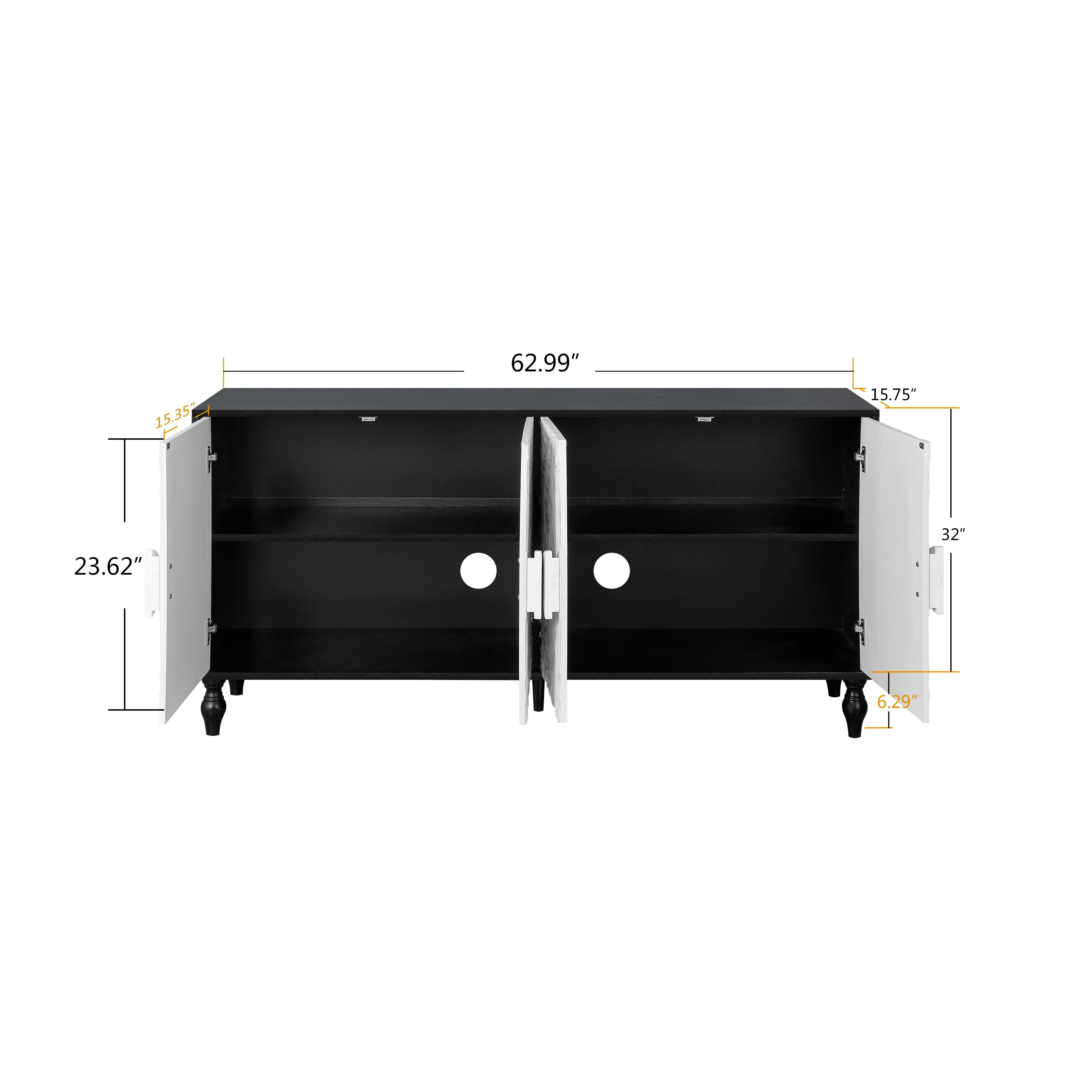 Aukfa 63" Large Accent Storage Cabinet TV Stand with Carved Door for Living Room,Entryway,White