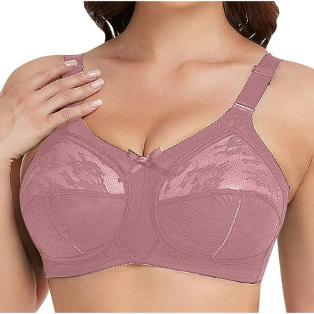 Wireless Bras for Women  Woman s Solid Color Lace Thin Style Ventilate Back Buckle Bra Without Steel Rim(Pink 36/80)