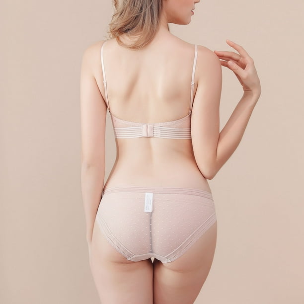 2023 Summer Savings Clearance! Bras for Women WJSXC Women's French Sexy  Lace U-shaped Bra Big Backless Underwear Set Beige XXXL