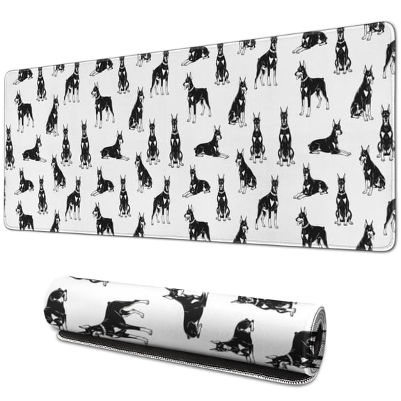 31.5x11.8 Inch Gaming Mouse Pad, Non-Slip Stitched Rubber Desk Mat for Desktop & Laptop,Doberman Pose White Pattern